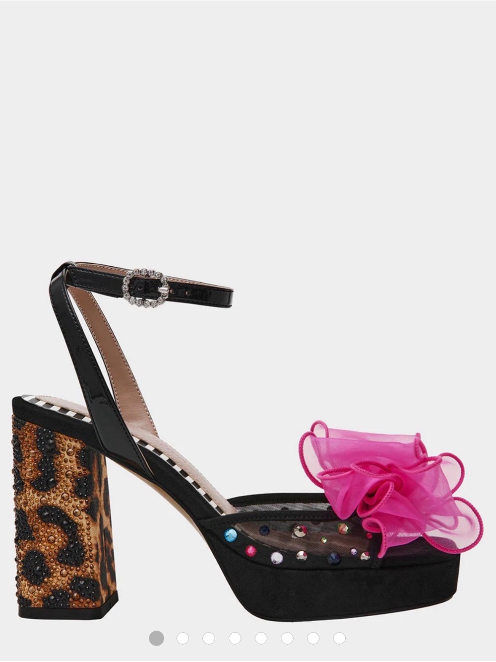 Women’s Black Platform Sandal with Pink Bow and Leopard Heel